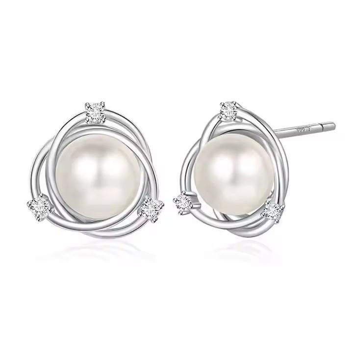 Swarovski Taşlı  İnci Yuvarlak Küpe (Altın Kaplama) - E02501 Görseli
